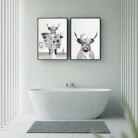 1 x Brand New UGZDEA Animal in the Bathtub Canvas Pictures, Black White Highland Cow Elephant Bathroom Poster Modern Living Room Bedroom Home Decor-without Frame W, 2x30x40cm  - RRP €17.14