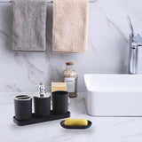 1 x RAW Customer Returns Hosoncovy 5 Piece Bathroom Accessories Set with Soap Dispenser, Bathroom Cup, Soap Dish, Toothbrush and Toothpaste Holder, Storage Tray Black  - RRP €20.4