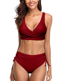 1 x RAW Customer Returns heekpek Women s Bikini Set Swimsuit Two Piece V-Neck Cross Back Lace-Up Bikini Top and Side Drawstring Swim Trunks Bikini Set Swimwear Sexy, Red Wine, L - RRP €33.99