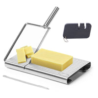 1 x RAW Customer Returns Cheese cutter, cheese slicer stainless steel, wire cheese cutter for cheese butter, precise size scale for cutting butter, vegetables, sausage, herbs more without wire  - RRP €15.92