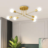 1 x RAW Customer Returns ZTWLEED Ceiling Light Vintage, 6-Flame Industrial Ceiling Lamp Gold, Ceiling Lamp E27, Shape Adjustable Chandelier, Retro Sputnik Ceiling Light for Living Room Bedroom Without Light Bulb  - RRP €39.66