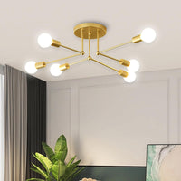 1 x RAW Customer Returns ZTWLEED Ceiling Light Vintage, 8-Light Industrial Ceiling Lamp Gold, Ceiling Lamp E27, Shape Adjustable Chandelier, Retro Sputnik Ceiling Light for Living Room Bedroom Without Light Bulb  - RRP €34.27