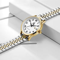 1 x RAW Customer Returns SHENGKE SK Classic Business Ladies Watches with Stainless Steel Strap and Elegant Ladies Watch Made of Genuine Leather Silver-Gold  - RRP €30.46