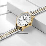 1 x RAW Customer Returns SHENGKE SK Classic Business Ladies Watches with Stainless Steel Strap and Elegant Ladies Watch Made of Genuine Leather Silver-Gold  - RRP €30.46