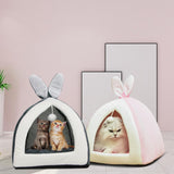 1 x RAW Customer Returns Vinnypet Cat Kennel with Washable Cushion Cat Nest with Rabbit Ears and Interesting Fur Balls Closed Cat Kennel Comfortable Interior 32x32x36cm - RRP €17.21