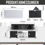 1 x RAW Customer Returns Aluminum retractable built-in socket, 3500W 16A, 2-way table top recessed socket with 2 USB, table socket multiple socket for worktop kitchen office, power strip with 1.8M cable - RRP €42.35