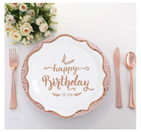 6 x Brand New White and Rose Gold Birthday Party Tableware - Birthday Party Supplies - Plates, Napkins and Cups for Girls and Women - Bridal Shower Supplies - Serves 16 Guests - RRP €115.2