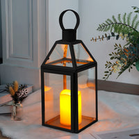 1 x RAW Customer Returns JHY DESIGN Black Decorative Lanterns 40.5 cm High Stainless Steel Candle Lanterns with Tempered Glass for Indoor Outdoor Events Parities and Weddings - RRP €37.3