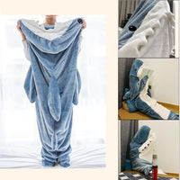 1 x RAW Customer Returns Menkala Shark Blanket to Wear Adult Women Cuddly Blanket Fluffy Flannel Shark Tail Blanket XL Sleeping Bag Costume Hoodie Wearable Blanket with Sleeves and Hood Funny Gift Light Blue 210cm - RRP €21.17