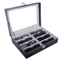 1 x RAW Customer Returns AUTOARK PU leather glasses box for storing 8 glasses and sunglasses presentation showcase, black gray, AW-082 - RRP €25.98