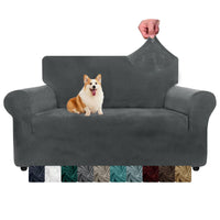 1 x Brand New CHELZEN Velvet Sofa Covers 2 Seater Thick Elastic Sofa Cover for Dogs Pets Sofa Cover Love Seat Furniture Protector for Living Room 2 Seater, Grey  - RRP €28.09