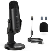 1 x RAW Customer Returns zealsound USB microphone, condenser microphone for PC mobile phone, PS4, PS5, microphone PC USB C for gaming, podcast, recordings, streaming, ASMR with mute gain echo, adapter for phone, compatible with Mac, Windows - RRP €45.6