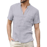 1 x Brand New VANVENE Henley Men s Fashion Cotton Linen Shirt Casual Beach Summer Solid Color Shirt with Pocket Light Gray XXL - RRP €24.98