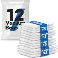 1 x RAW Customer Returns Vacbird Vacuum Storage Bags for Clothes, 12 Pack 3 Jumbo, 3 Large, 3 Medium, 3 Small , Vacuum Sealer Bags for Blankets, Duvets, Pillows, Quilts, Travel, Moving - RRP €29.99