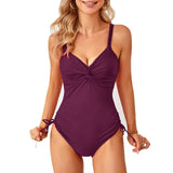 1 x RAW Customer Returns SYKT Women s Swimsuit One Piece V Neck Swimsuit Backless High Neck Folds Ruched Tummy Control Monokini Swimwear, Purple, XL - RRP €22.9