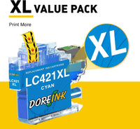 1 x RAW Customer Returns DOREINK LC421XL for LC421 cartridge Brother LC421 LC421 XL multipack cartridges for Brother LC421XL DCP-J1050DW DCP-J1140DW MFC-J1010DW LC421XL black, cyan, magenta, yellow, pack of 8  - RRP €39.99