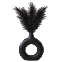 1 x RAW Customer Returns Kingbar Ceramic Donut Vase Black, Handmade Round Vase For Pampas Grass, Boho Vase Matt For Flower Vase For Home Office Decor, L - RRP €23.08