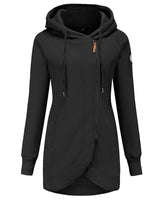 1 x RAW Customer Returns ELFIN Women s Long Hooded Pullover Zipper Hoodie Autumn Winter Jumper Sweat Jacket with Zip, Black, XXL - RRP €49.4