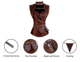 1 x RAW Customer Returns Charmian Women s Steel Boned Retro Gothic Brocade Steampunk Bustiers Corset Top with Jacket and Belt Brown 6X-Large - RRP €86.4