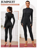 1 x RAW Customer Returns Svanco Sport Jumpsuit Women s Long Tight Yoga Jumpsuit Long Sleeve Elegant One-Piece V-Neck Bodysuit with Zip Slim Fit Tracksuit Tight Fitness Outfit - RRP €26.54