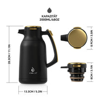 1 x RAW Customer Returns IDEUS coffee pot, double-walled vacuum insulation jug, 2 liters, stainless steel, thermos flask keeps hot for 12 hours, jug for 15-20 cups, Black Gold - RRP €49.99