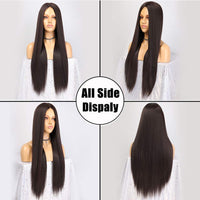 1 x RAW Customer Returns Wig Women s Brown Long Straight Straight Wigs for Women Girls Afro Natural Dark Root Middle Part Lace Wig Party Costume Dark Brown Lace Front Wig approx. 70cm 27inch DE066C - RRP €26.21