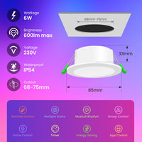 1 x RAW Customer Returns ALUSSO LIGHTING LED recessed spotlight WIFI Bluetooth, 6W Smart LED spots 3000K-6500K RGB color changing dimmable, IP54 waterproof ceiling light, compatible with Alexa, Google Assistant 4 pieces  - RRP €51.4