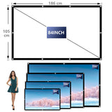 1 x RAW Customer Returns VERCORKIN projector screen 84 inches, 16 9 wrinkle-free 160 washable foldable, indoor outdoor, including nail hook and handbag 84 inches double-sided white  - RRP €29.98