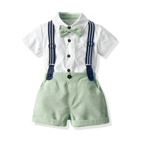 1 x RAW Customer Returns Volunboy Newborn Gentleman Outfits and Coordinates, Shirt Bow and Suspenders Shorts Size 80, 12-18 months, Green  - RRP €28.62