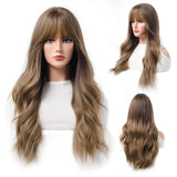 1 x RAW Customer Returns Salomezklm Long Ombre Brown Wavy Wigs for Women, Brown Wig with Bangs Synthetic Heat Resistant Long Hair for Daily Party 24 Inches - RRP €29.99