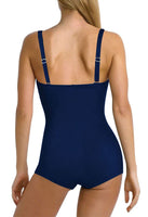 1 x RAW Customer Returns Viottiset Women s One Piece Swimsuit High Waist Straps Monokini Tummy Control Boyleg Ruched Twist Front Navy Blue L - RRP €40.33