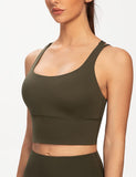 1 x RAW Customer Returns AGONVIN Women s Longline Strappy Padded Medium Support Training Top Sports Bra Olive Green M - RRP €26.48