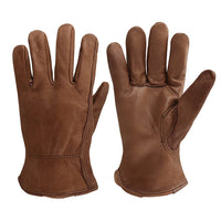 1 x RAW Customer Returns OLSON DEEPAK Leather Work Gloves for Driver Motorcycle Riding Yard Work Farm-Soft and Perfect Fit for Men and Women Retro, Large  - RRP €16.12