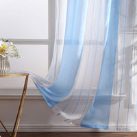 1 x RAW Customer Returns MIULEE Curtains Striped Transparent with Eyelets, Voile Curtains Living Room Modern Set of 2, Curtain Bedroom Transparent with Light Blue White Stripes, Curtain Semi-Transparent Stripes 140 x 245 cm - RRP €29.5