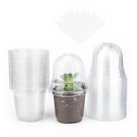 1 x RAW Customer Returns KINGLAKE 32 pieces 10 cm cultivation pots with dome lid, transparent, small plant pots made of plastic with humidity dome and 10 pieces plant plugs, round flower pots for seeds, seedlings - RRP €19.14