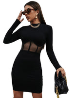 1 x RAW Customer Returns GORGLITTER Figure-hugging dress, short dress with mesh, women s sexy mini dress, rib-knit dresses, long-sleeved dress with mesh fabric, black XS - RRP €30.24