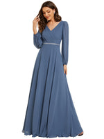 1 x RAW Customer Returns Ever-Pretty Elegant Dress Women Ceremony Long Sleeve V-Neck Floor-Length Skirt Evening Dress Denim Blue 42 - RRP €63.92