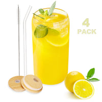 1 x RAW Customer Returns HIZH Pack of 4 long drink glasses, cocktail glasses, can-shaped glass cups, drinking glasses with bamboo lids and straw, 500 ml sweet beer glasses in can shape, glass cups, whiskey glasses, etc - RRP €25.2