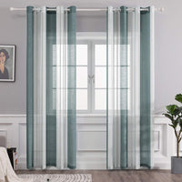 1 x RAW Customer Returns MIULEE Curtains Striped Transparent with Eyelets, Voile Curtains Living Room Modern Set of 2, Curtain Bedroom Transparent with Green White Striped Pattern, Curtain Semi-Transparent Stripes 140 x 175 cm - RRP €25.56