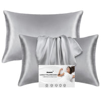 4 x Brand New Pack of 2 satin pillowcases for hair and skin, 100 silky luxury satin pillowcase with hotel closure, grey pillowcase soft and breathable pillowcases 40 x 80 cm - RRP €41.96