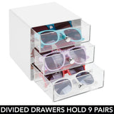 1 x RAW Customer Returns mDesign storage box for glasses plastic glasses rack with 3 compartments glasses storage for glasses, sunglasses and reading glasses transparent and white - RRP €31.14