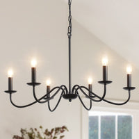 1 x RAW Customer Returns MRHYSWD Vintage Black Chandelier, 6 Lights Industrial Chandelier for Bedroom Living Room Kitchen, Classic Ceiling Chandelier, Wrought Iron Chandelier, Adjustable Height, Without E14 Bulbs - RRP €64.99