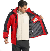 1 x RAW Customer Returns KEFITEVD Men s Winter Jacket Waterproof Warm Ski Jacket Winter Jacket Outdoor Men s Jacket with Hood Fishing Jacket Fleece Jacket Zip Winter Parka Red M - RRP €70.57