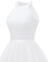 1 x RAW Customer Returns Dressystar Women s Sleeveless Sequin Tulle Short Dress, B-White, M - RRP €59.99