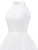 1 x RAW Customer Returns Dressystar Women s Sleeveless Sequin Tulle Short Dress, B-White, M - RRP €59.99