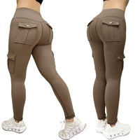 1 x RAW Customer Returns Nuofengkudu women s sports cargo leggings with pockets high waist stretch cargo pants tight pants push up sports leggings stretch jeggings gym fitness outdoor workout sports pants Y-coffee L - RRP €31.99