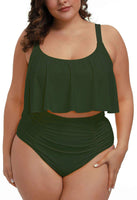 1 x RAW Customer Returns Viottiset Women s Plus Size 2 Piece Tankini Set Tummy Control Ruffle Ruched Swimsuits Crop Top Bikini Army Green 2XL - RRP €42.35