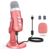 1 x RAW Customer Returns zealsound k66 microphone PC, USB gaming for mobile phone laptop with adapter, mute echo, condenser microphone for recording, streaming, podcast, vocal recording, PS4 5, Twitch, YouTube, Discord-pink - RRP €43.49