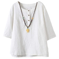 1 x RAW Customer Returns Vogstyle Women s Cotton Linen Tunic T-Shirt Jacquard Tops, White, L - RRP €34.85