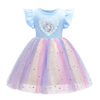 2 x RAW Customer Returns Dresses for Girls Unicorn Printed Tulle Dress Princess Baptism Communion Carnival Party Dress Pink 9-10 Years - RRP €32.26